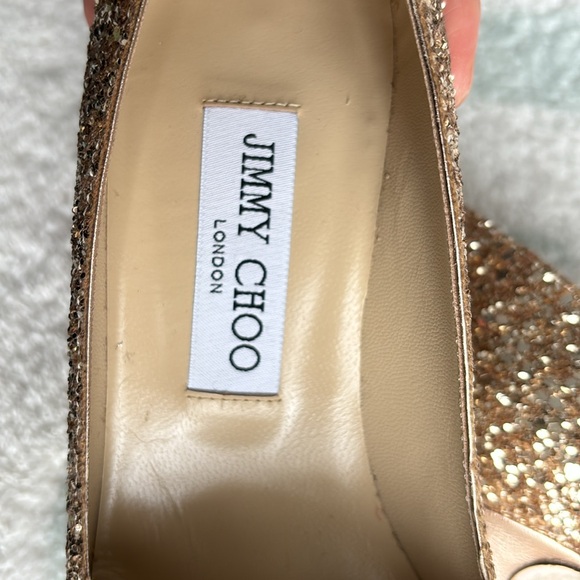 Jimmy Choo Romy 100 Golden Glitter Heels 36.5 - Picture 3 of 6